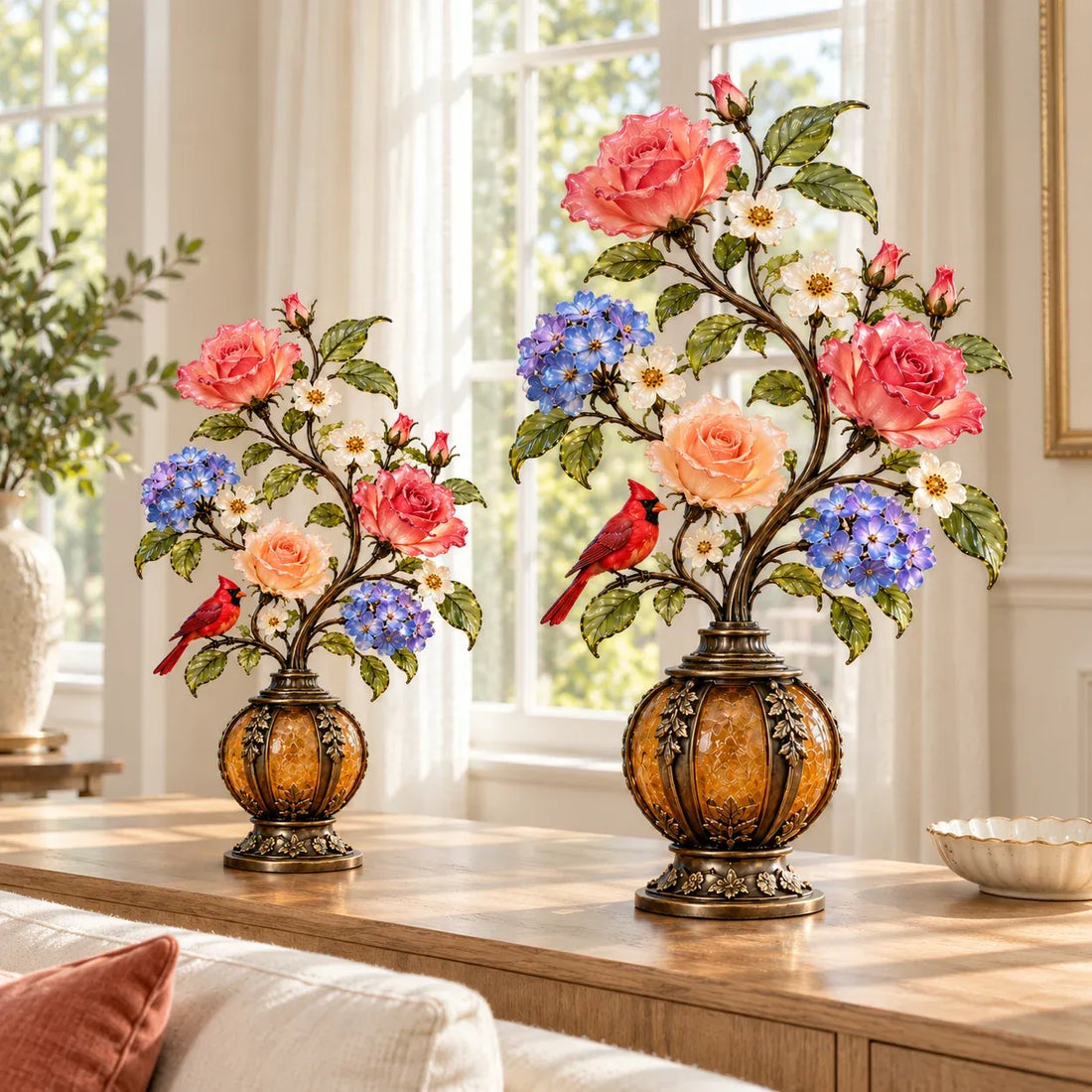 Eternal Bloom – Vintage Rose & Cardinal Table Lamp - Small – 18' Tree
