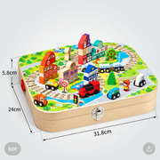 Wooden City Building Blocks & Train Track Travel Set thumbnail 5