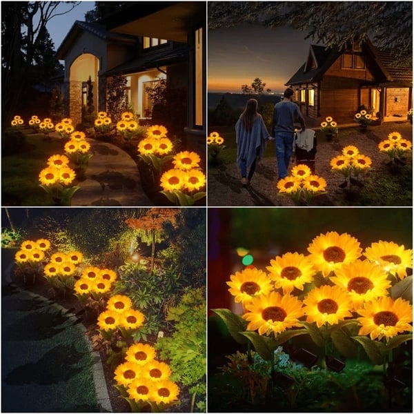 Triple-Head Solar-Powered Sunflower Lamp