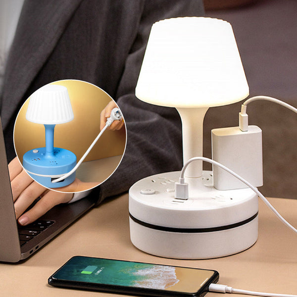 Bedside Lamp with AC Outlets and USB Ports