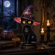 Gothic Halloween Witch and Cat Table Lamp thumbnail 1