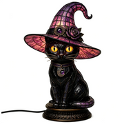 Gothic Halloween Witch and Cat Table Lamp thumbnail 7
