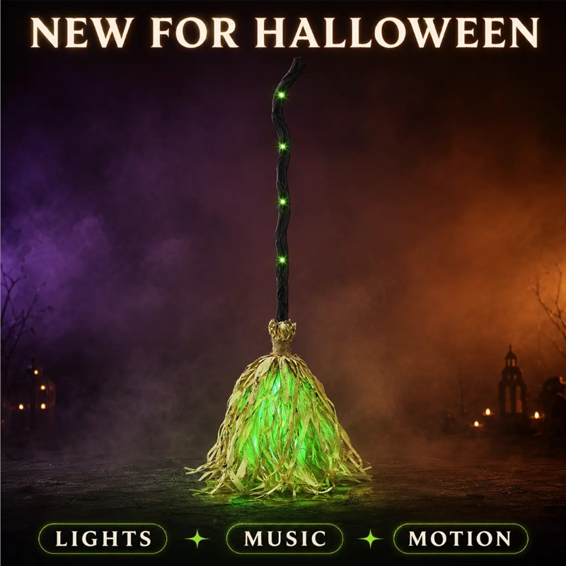 🧙Animated Witch Broom with Lights & Spooky Sounds