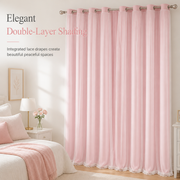 Double Layer Blackout Curtain with Sheer Overlay Grommet Top Window Panel for Bedroom and Kids Room thumbnail 1