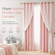 Double Layer Blackout Curtain with Sheer Overlay Grommet Top Window Panel for Bedroom and Kids Room thumbnail 2