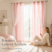 Double Layer Blackout Curtain with Sheer Overlay Grommet Top Window Panel for Bedroom and Kids Room thumbnail 3