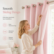 Double Layer Blackout Curtain with Sheer Overlay Grommet Top Window Panel for Bedroom and Kids Room thumbnail 7